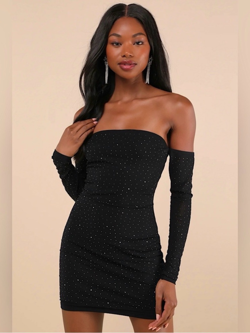 Lulu's Black Off-Shoulder Sparkle Mini Dress